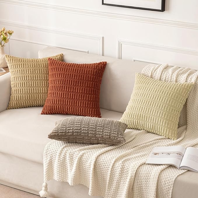 MIULEE Pack of 2 Dark Rust Corduroy Decorative Pillow Covers 16x16 Inch Soft - Image 2