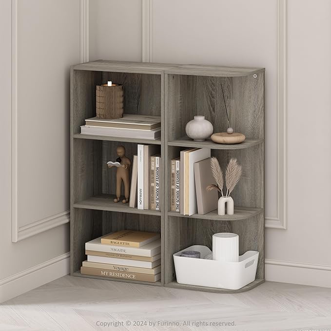 Furinno Reed Corner Shelf, 3-Tier Corner Bookshelf, Book Shelf, Corner Shelves