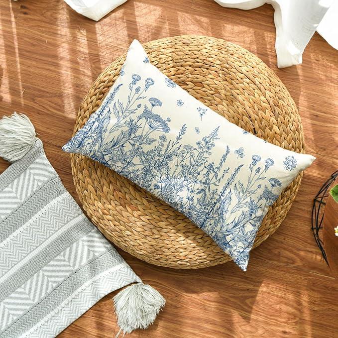 AVOIN colorlife Wildflowers Spring Summer Blue Throw Pillow Cover, 12 x 20 Inch - Image 2