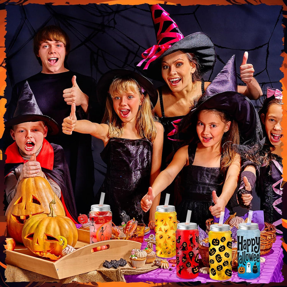 Skylety 30 Pcs Halloween Cups with Lids Straws 13.5 oz Bloody,Pumpkin