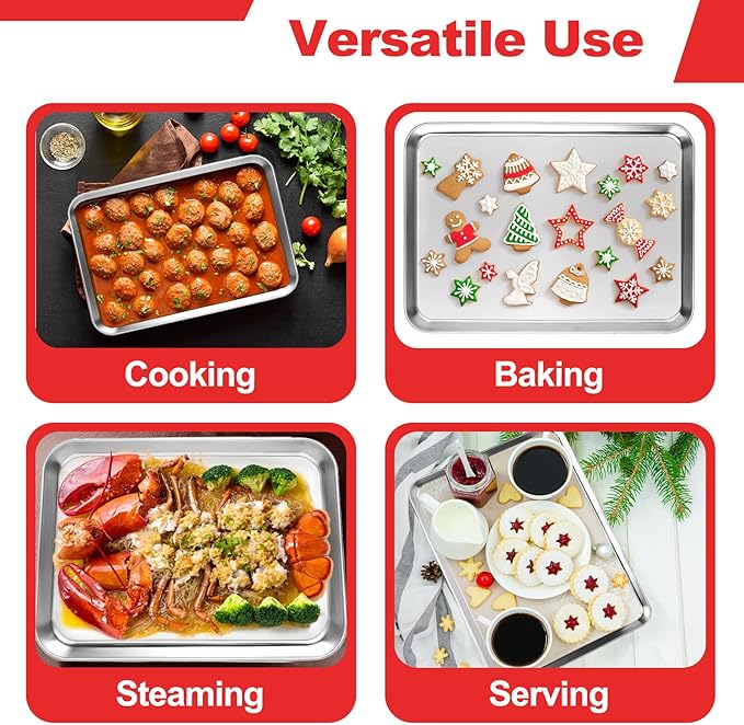 Baking Sheets for Oven, Stainless Steel Cookie Sheet Baking Pan Toaster Oven - Image 6