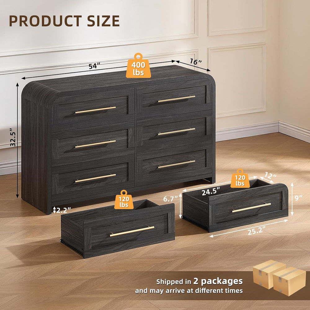 6 Drawer Dresser for Bedroom, Curved Chest of Drawers, Grey