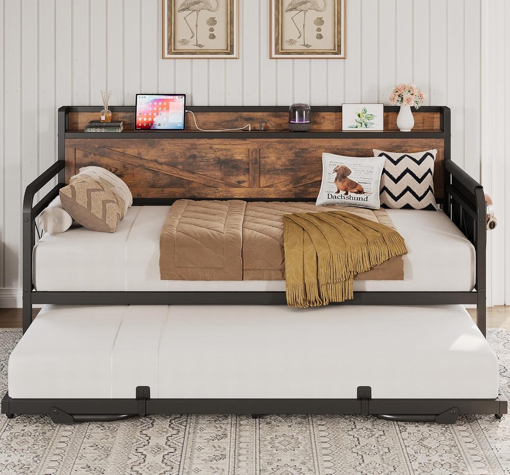 LIKIMIO Twin Daybed with Pop Up Trundle & Charging Station & Storage ...