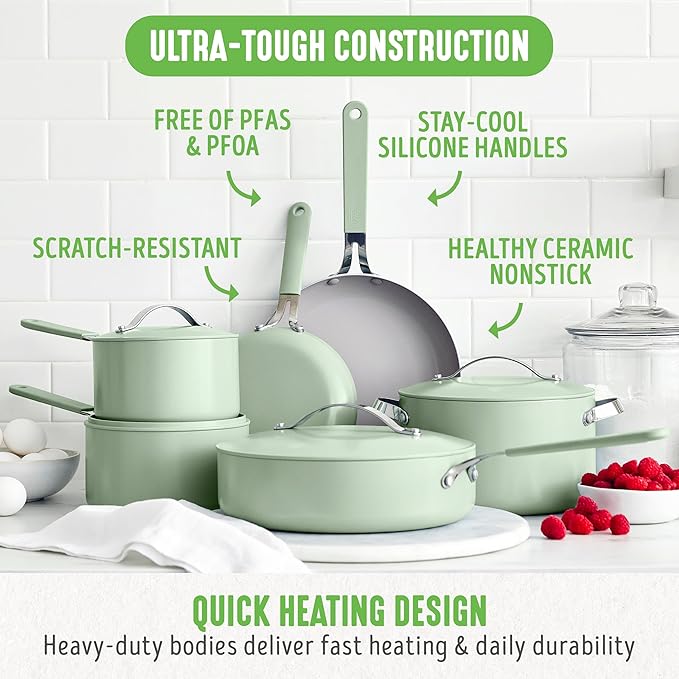 GreenLife 10-Piece Nonstick Ceramic Cookware Set, Lightweight Healthy PFAS-Free - Image 4
