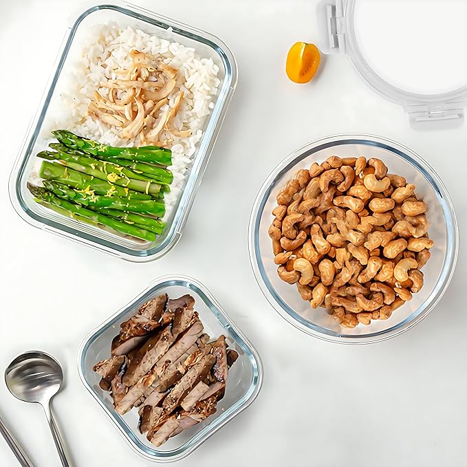 KOMUEE 30 Pieces Glass Food Storage Containers Set, Glass Meal Prep Containers