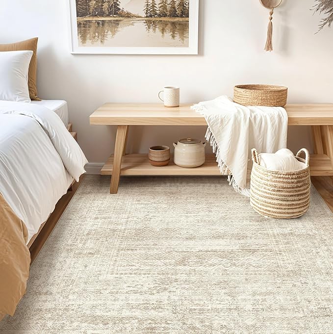 UERMEI Square Area Rugs : Washable 6x6 Neutral Modern Abstract Carpet - Image 2