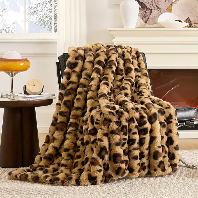 Cozy Bliss Cheetah Leopard Print Faux Fur Throw by CozyBliss