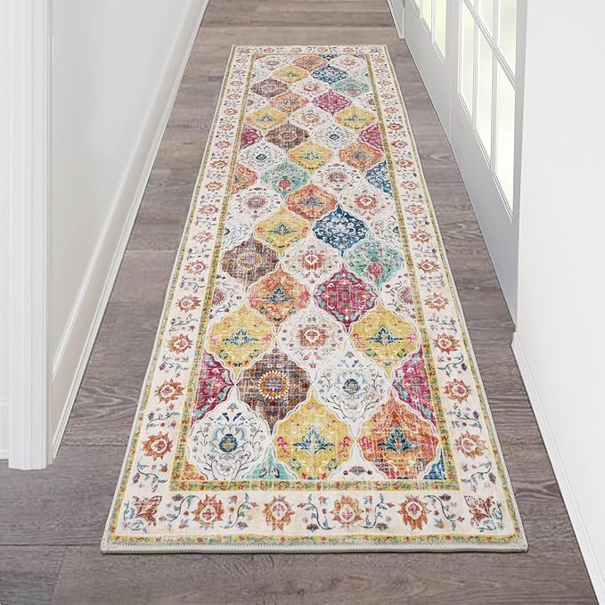 HEBE Hallway Runner Rug 2'x6' Washable Vintage Distressed Area Rugs Non Slip by HEBE