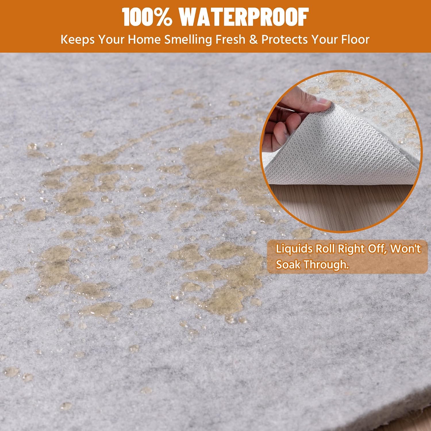 6' x 9' Non Slip Rug Pad Waterproof, 1/4" Thick 100% Felt +Rubber Rug Pad, Under Area Rug Pad Protective Cushioning Rug Pads Carpet Gripper Keep Rugs in Place, Safe for All Floors