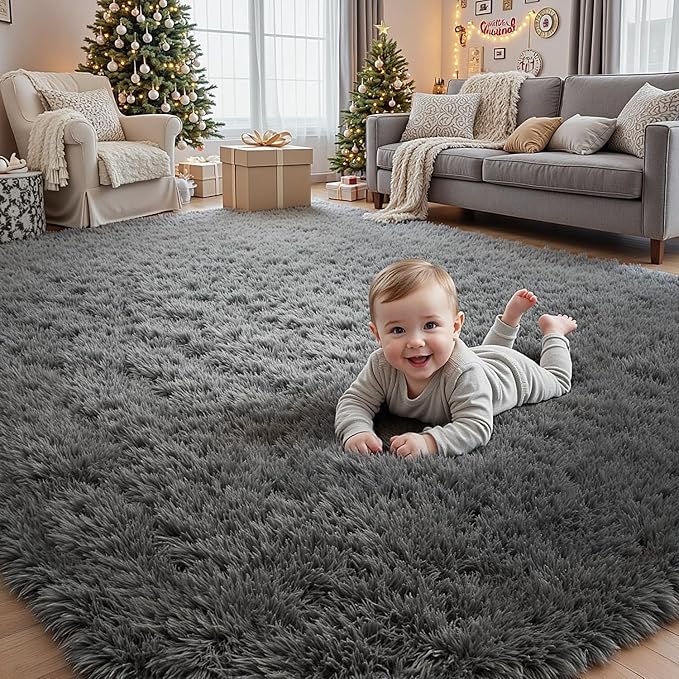 8x10 Area Rugs for Living Room: Ultra Soft Fluffy Shag Grey Rugs for Bedroom - Image 9
