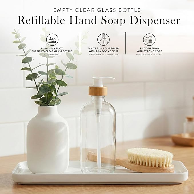 SAVVY & SORTED Glass Hand Soap Dispenser Bathroom, Dish Soap Dispenser - Image 2