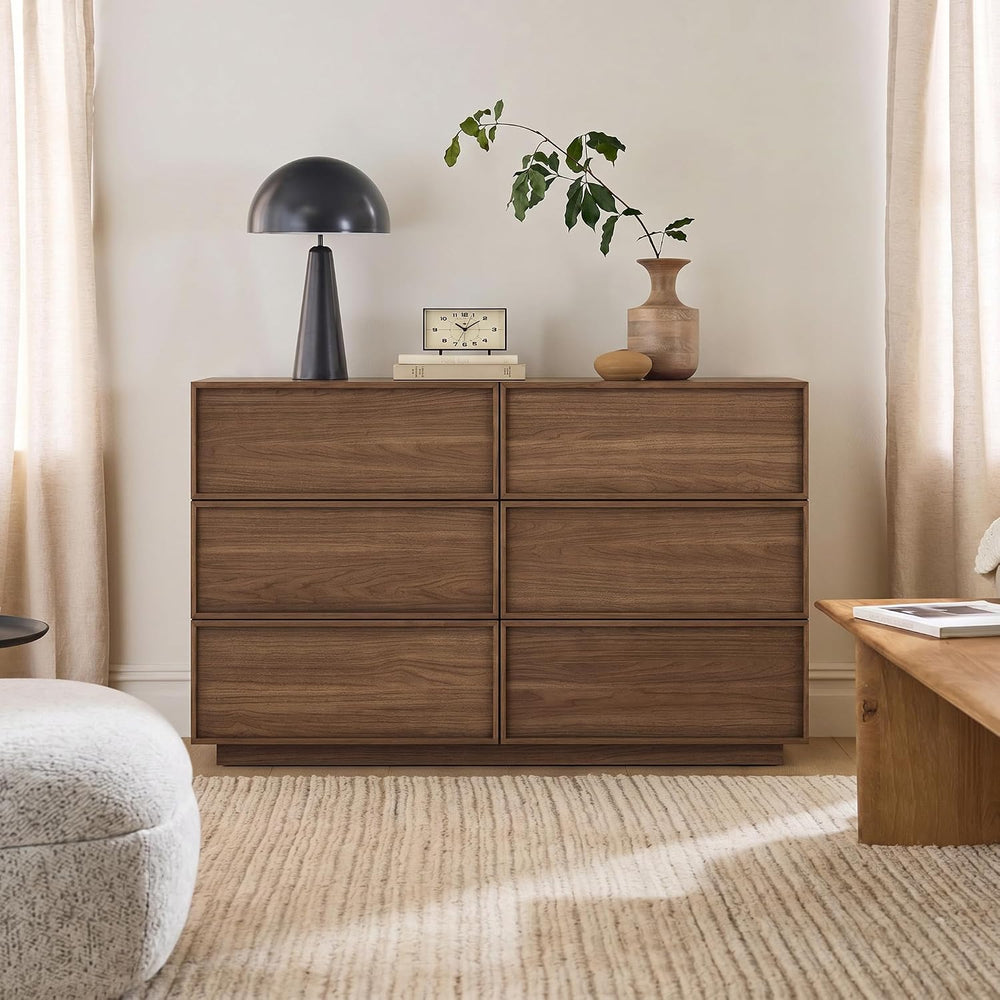 6-Drawer Dresser for Bedroom, 47.2" Wide, Wooden, Light Walnut