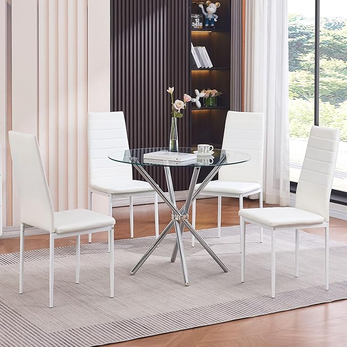 PU Dining Chairs Set of 4, Modern Kitchen & Dining Room Chairs Faux Leath...