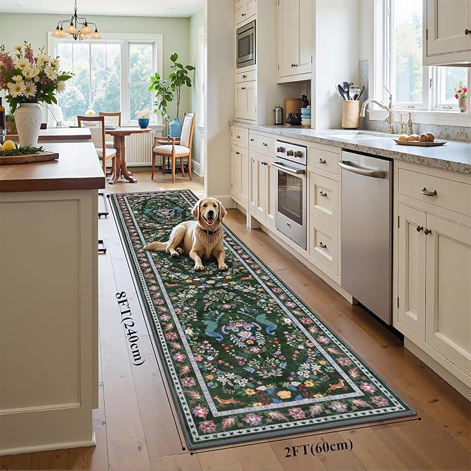HEBE Washable Hallway Runner Rug 2'x 8' Non Slip Kitchen Rugs Runner, Low Pile - Image 2