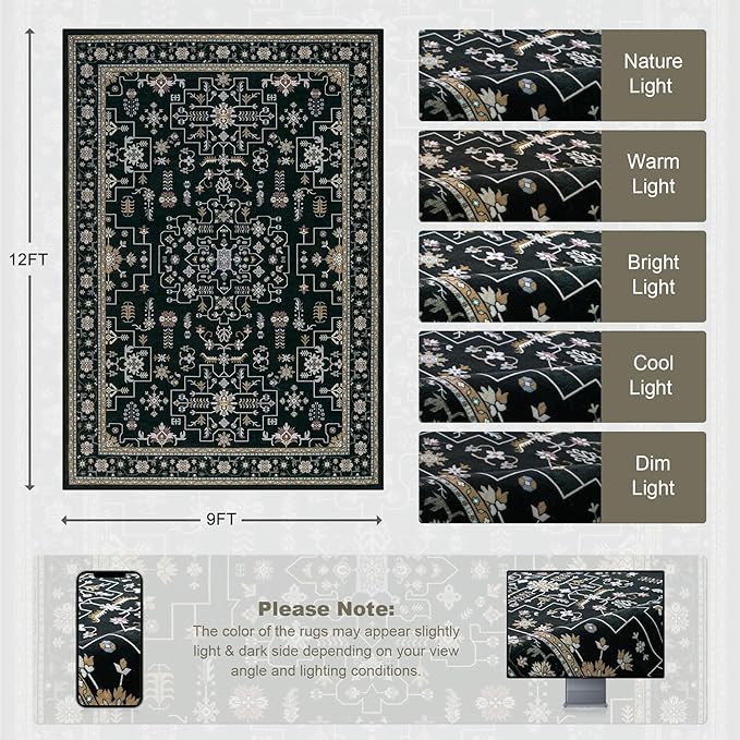 Area Rugs 9x12 Living Room Rug: Washable Rug Soft Vintage Boho Medallion Carpet - Image 2