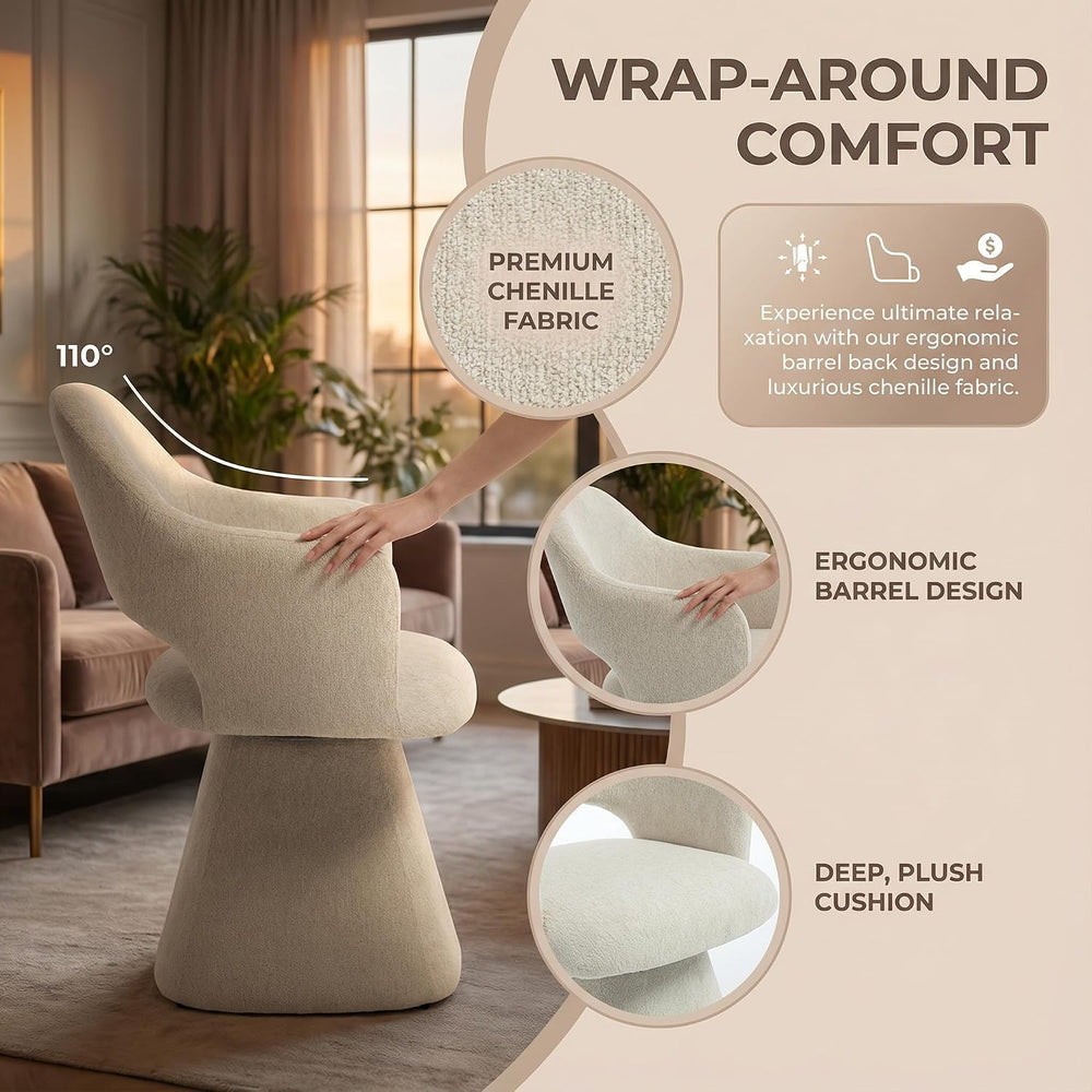 Hyfirm Swivel Dining Chair with Arms, Beige Chenille, 1PC