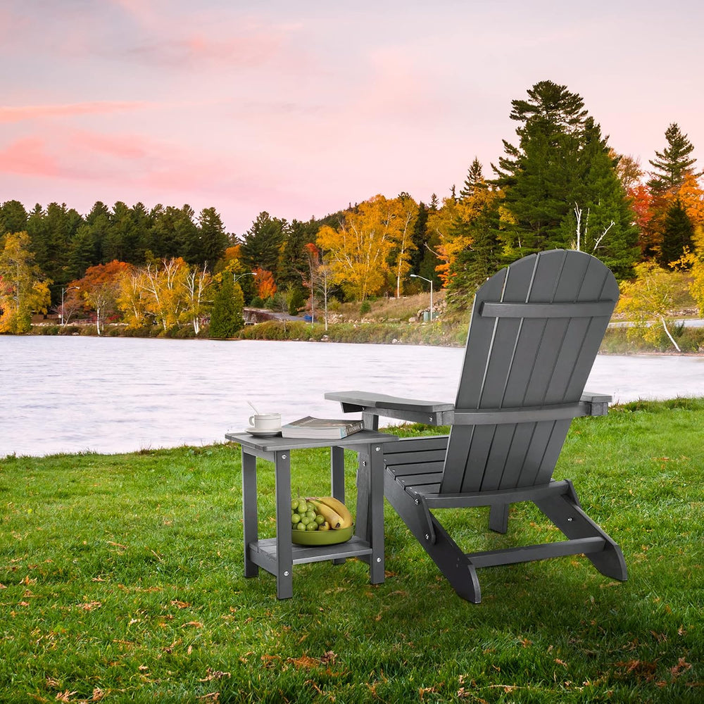 Meluvici Double Adirondack Outdoor Side Table Weather Resistant, Outdoor Rect...