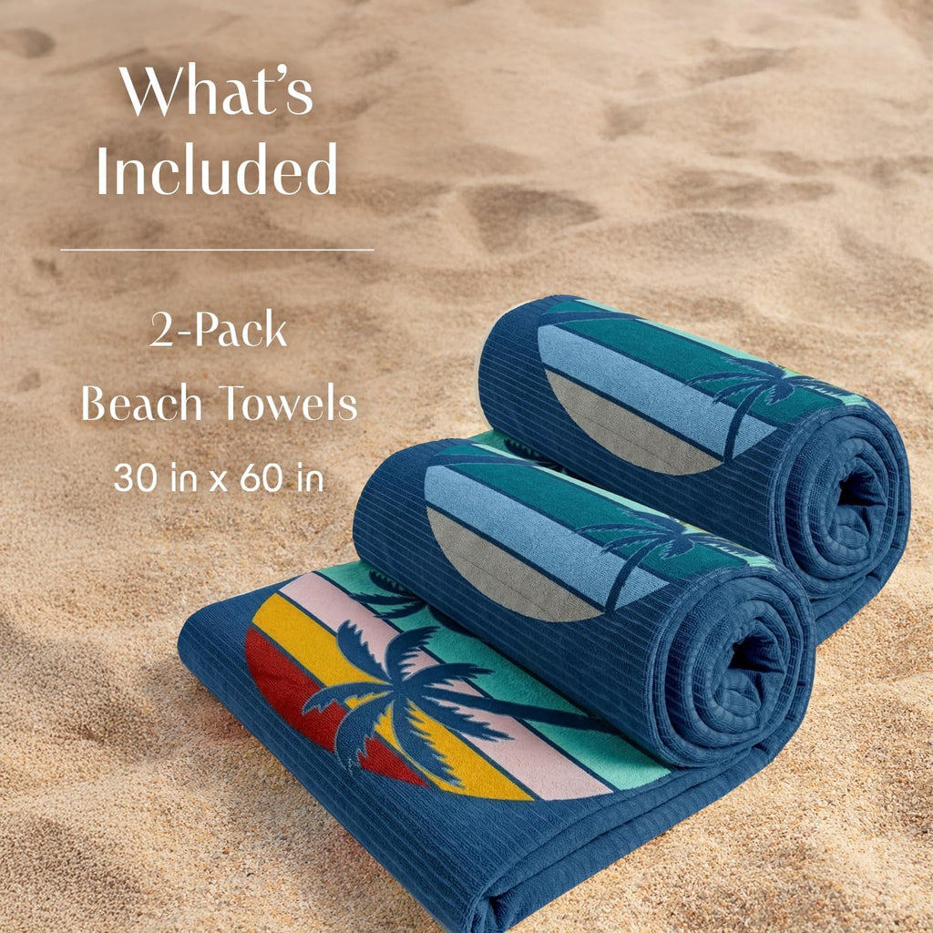 Loon & Lake Luxury Beach Towels Set of 2 - Palm Sunset | 2 Pack | 30" x 60" | Crafted from 100% Combed Cotton | Ultra Plush & Super Soft | Rays Collection