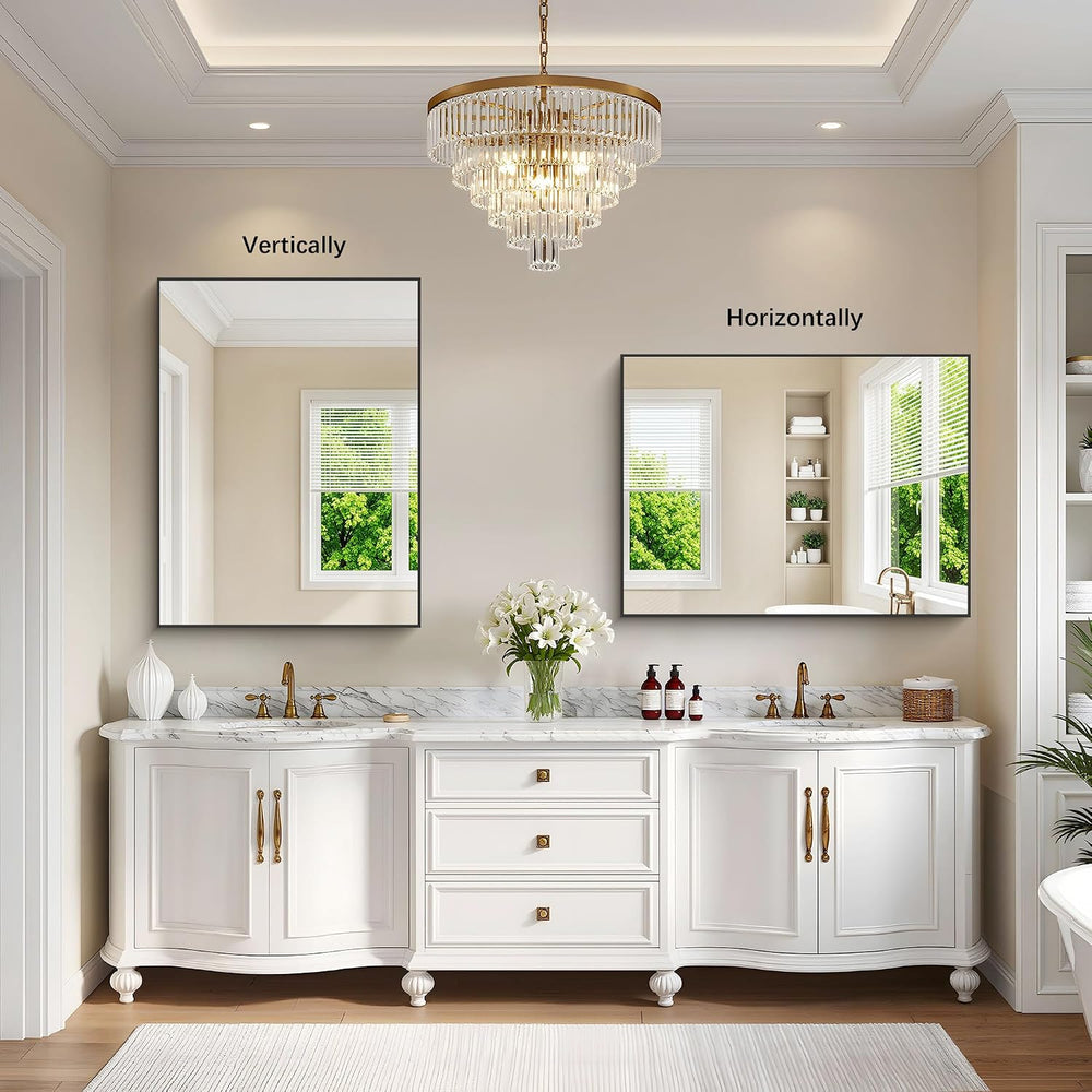 Black Bathroom Mirror for Wall, 30x40 Inch Rectangle Mirrors with Metal Frame...