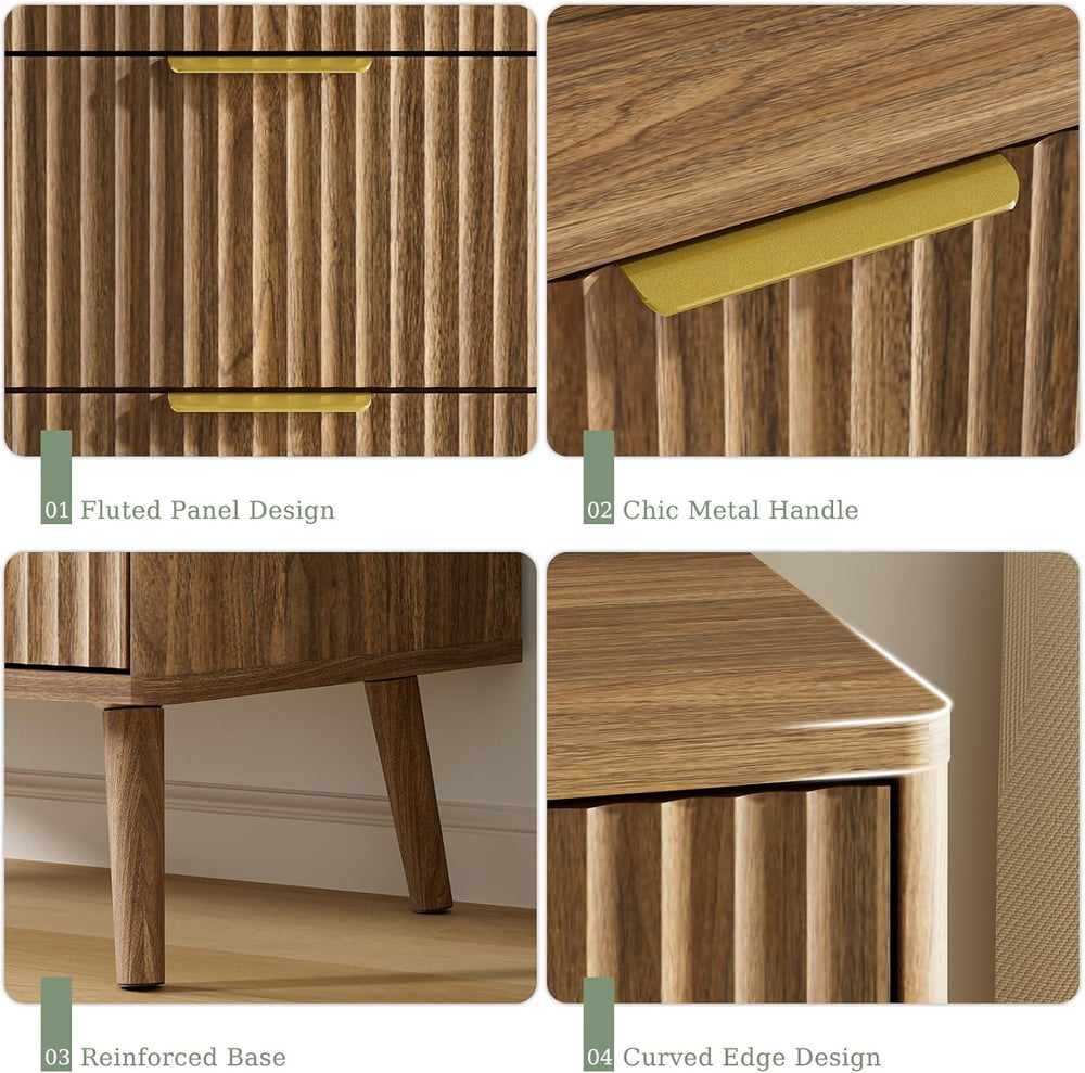 LYNSOM Fluted 5 Drawers Dresser, 45" Tall Modern Chest of Drawers with C...