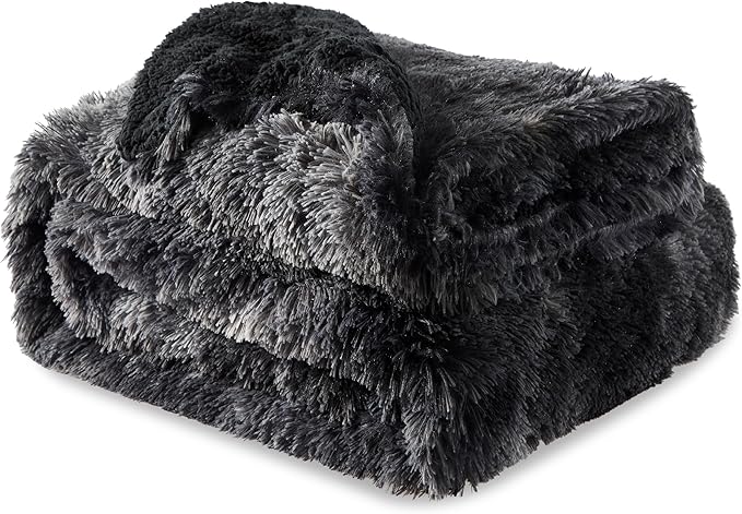 Bedsure GentleSoft Fluffy Tie Dye Black King Size Blanket - Image 7