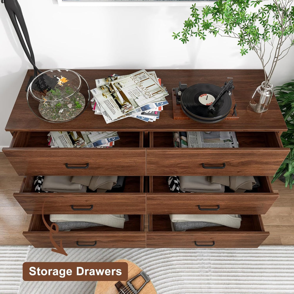 Bigbiglife Wood Dresser for Bedroom, 6 Drawer Double Dresser, Mid Century Mod...