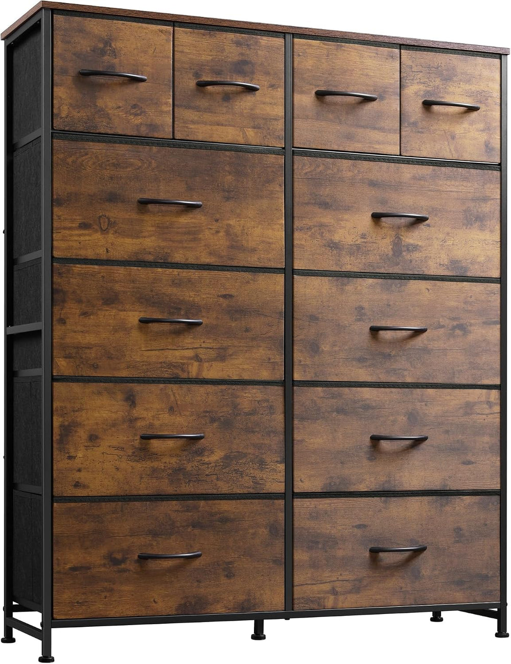 WLIVE 12 Drawer Tall Fabric Dresser Bedroom Storage Chest, Rustic Brown