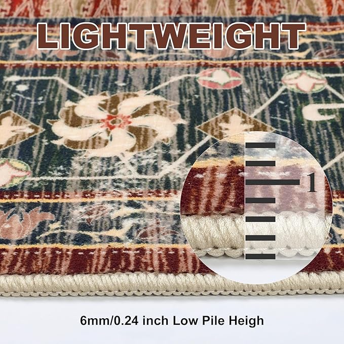 Yamaziot Area Rug 5x7, Non-Slip Washable Boho Vintage Living Room Bedroom Rug - Image 5