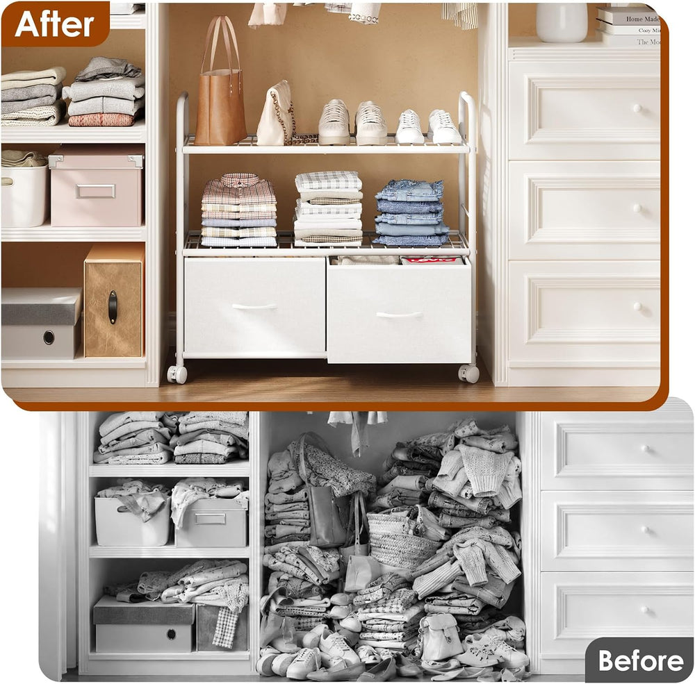 Metal Closet Organizers and Storage with Fabric Drawers, 3-Tier Heavy Duty