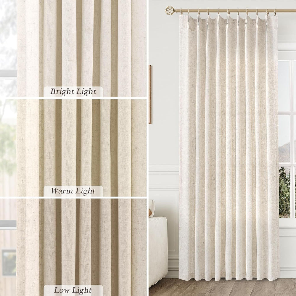 Aersas Linen Pleated Curtains 96 Inches Long for Living Room 2 Panels Cream