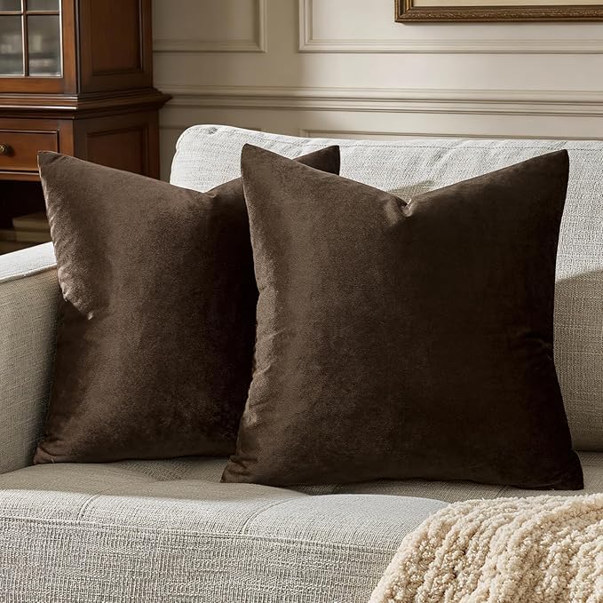GIGIZAZA Brown Velvet Pillow Covers 20x20, Square Solid Throw Pillow Covers by GIGIZAZAFocusingonhomedecoration