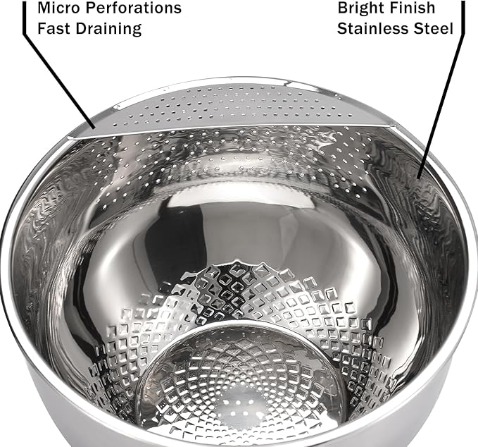 Rice Washing Bowl with Strainer Quinoa Washer Bowl, Stainless Steel Side - Image 4