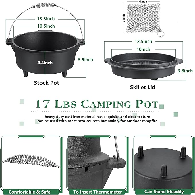 5QT Cast Iron Dutch Oven with Stainless Steel Scrubber, HaSteeL 2-In-1 - Image 2