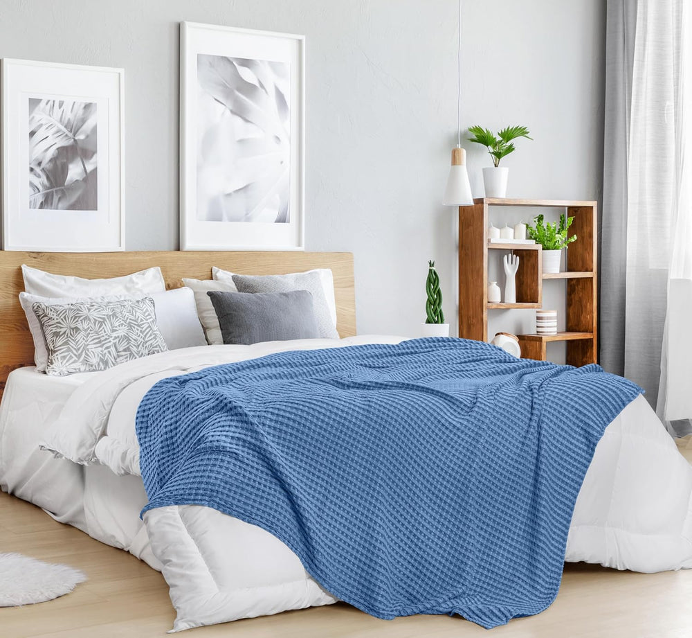 Utopia Bedding 100% Cotton Waffle Blanket Twin Size Wedgewood, 90x72 Inch