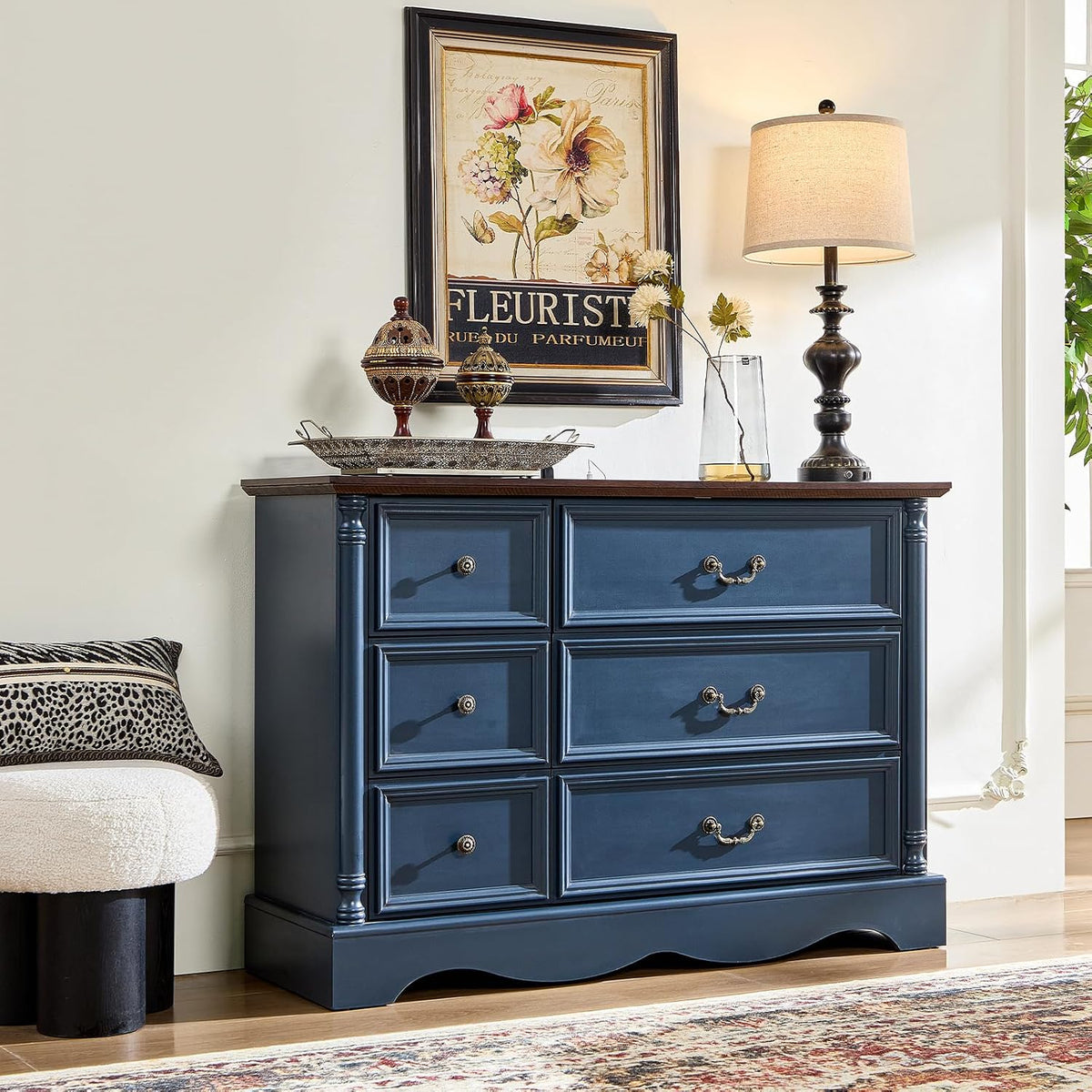 gray rustic 6 drawer wood dresser with charging, main product view