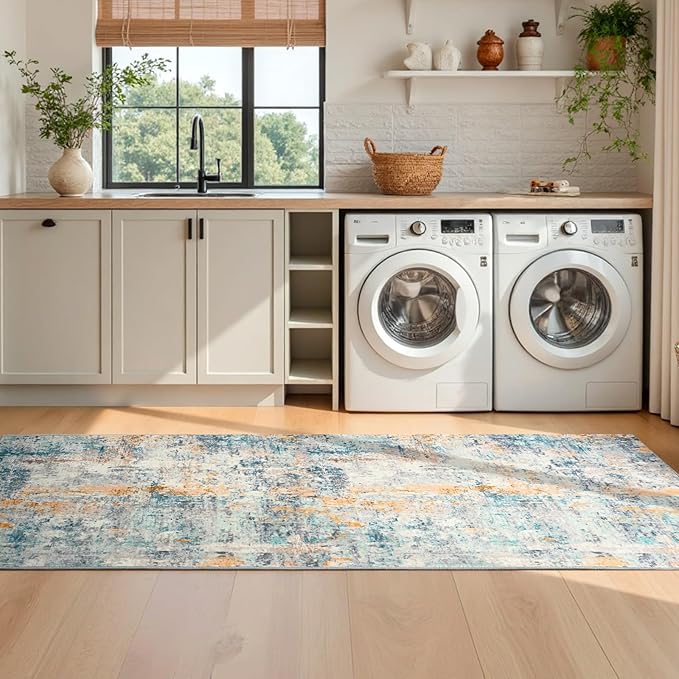 2x6 Rug Runners for Hallways Kitchen Runner Rug Non Slip Washable Blue Long - Image 5