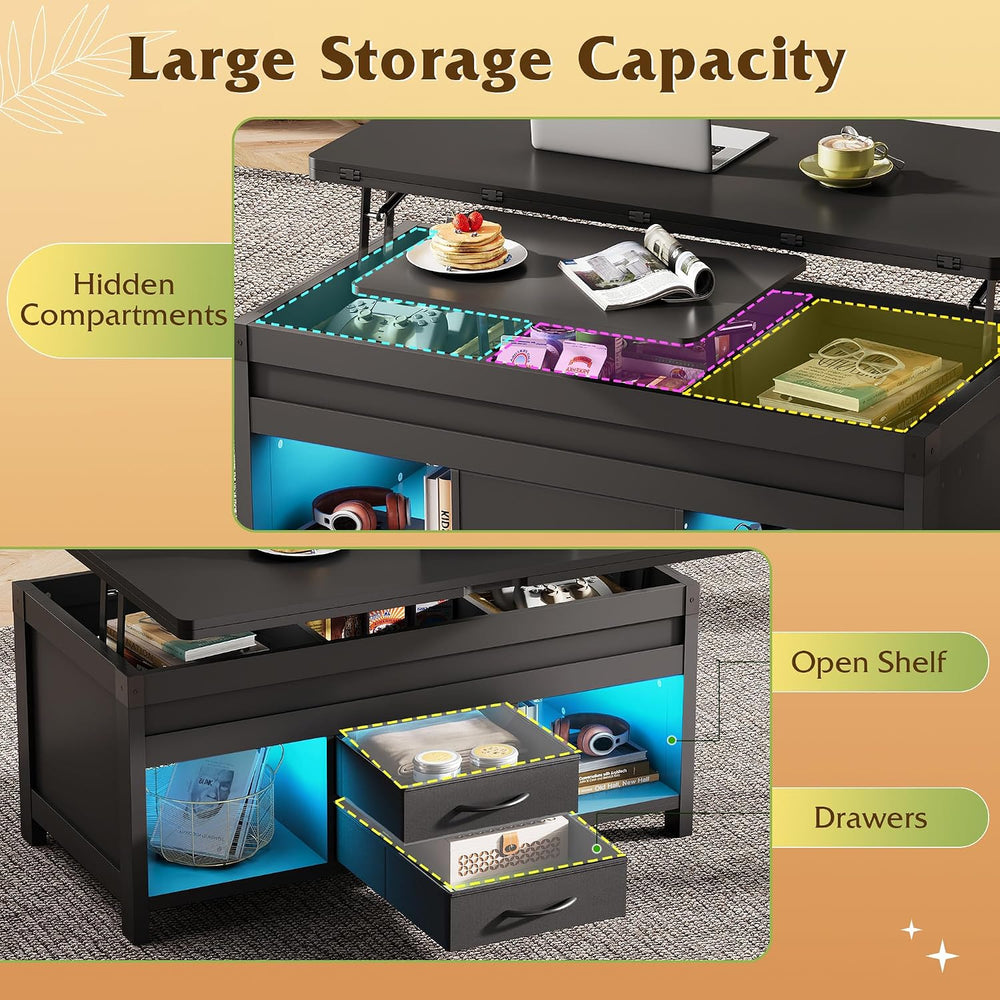WLIVE 40" Lift Top Coffee Table with Storage, 4 in 1 Coffee Table, Black