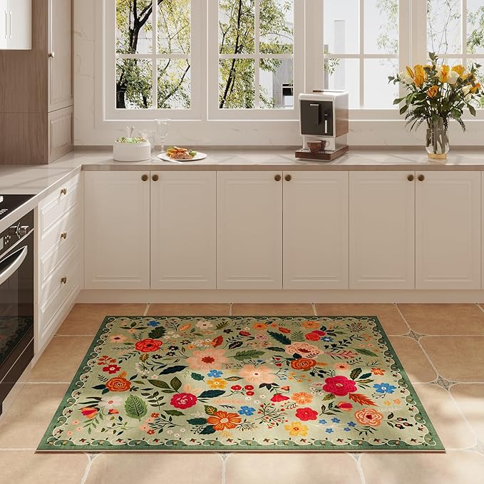 Rugcomf Door Mat Indoor Entrance 2x3 Rug Machine Washable Boho Floral Small - Image 5