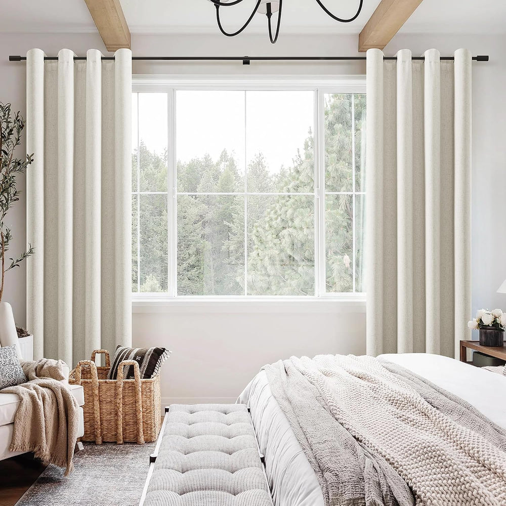 Jowels Natural Linen Grommet Blackout Curtains 84 Inches Long for Bedroom