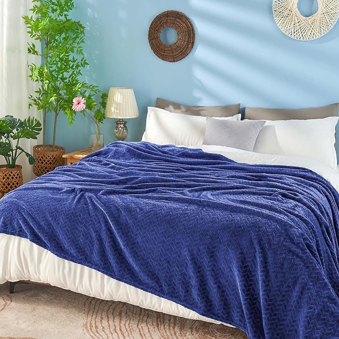 inhand Navy Fleece Twin Blanket, Super Soft Flannel Cozy Blankets - Image 4