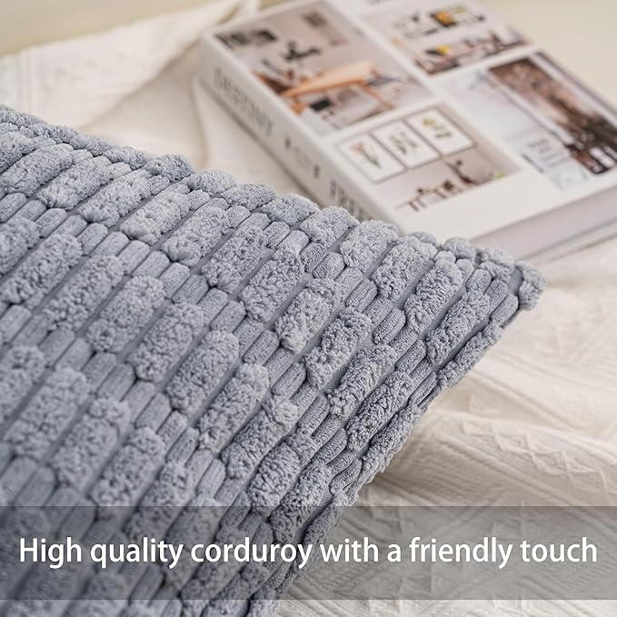 Pack of 2 Corduroy Decorative Throw Pillow Covers 20x20 InchSoft Boho Striped - Image 3