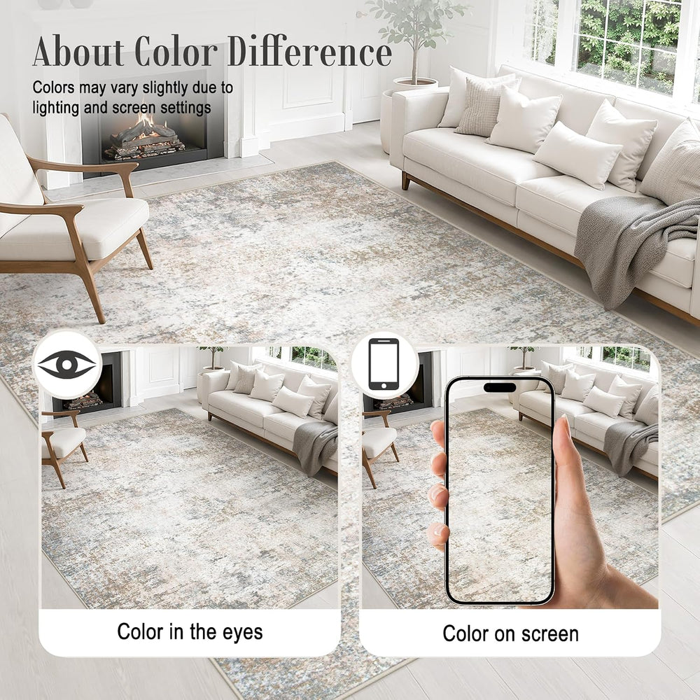 10x14 Area Rug Living Room: Modern Washable Indoor Carpet Brown