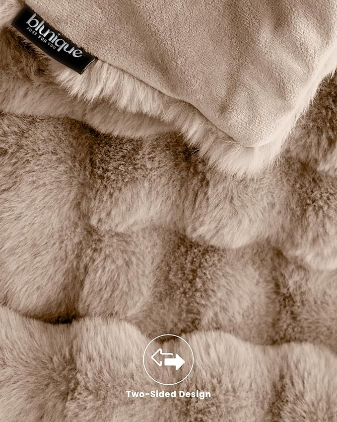 Ultra Soft Cozy Faux Fur Throw Blanket, Fuzzy Plush Thick Bubble Blanket