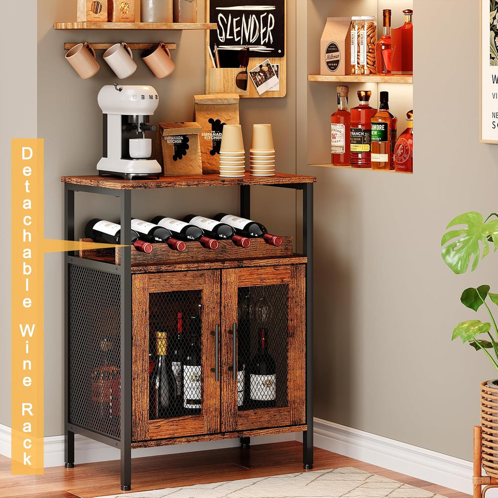 X-cosrack Wine Bar Rack Cabinet with Detachable Wine Rack, Coffee Barwith Gla...