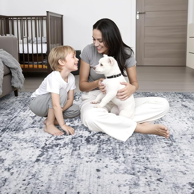 9x12 Area Rug Living Room Rug: Washable Modern Abstract Soft Thin Rug Indoor - Image 9