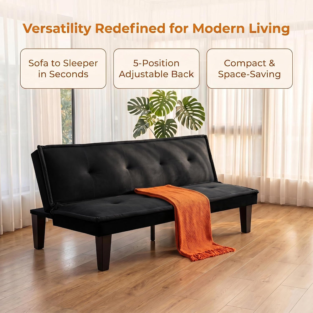 Convertible Futon Sofa Bed, Small Futon Couch with 5-Position Adjustable Back...