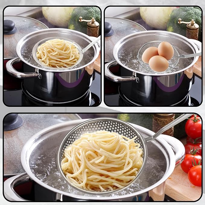 Spider Strainer & Skimmer Spoon Set, 3-Piece Stainless Steel Ladle Metal Wire - Image 5