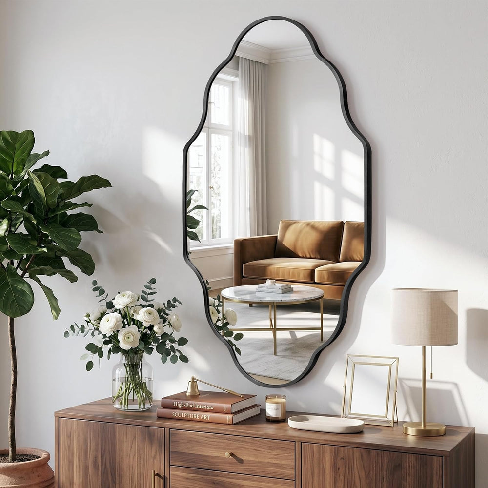 Scalloped Black Bathroom Mirror, Irregular Wall Decorative Mirror