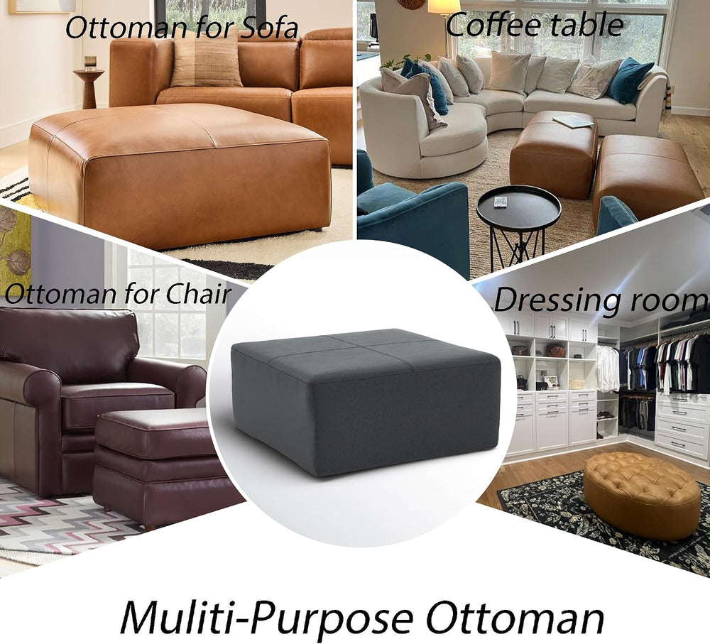 35" Faux Leather Large Square Ottoman Coffee Table for Living Room, Black