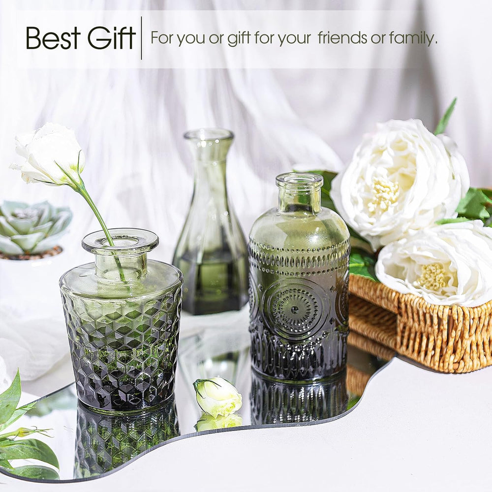 TBWIND 12pcs Green Glass Bud Vases Set, Small Vases for Flowers